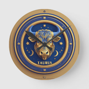 Goldener Stier Stier im kosmischen Tierkreis Runde Wanduhr