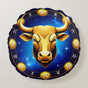 Goldener Stier Stier im kosmischen Tierkreis Rundes Kissen