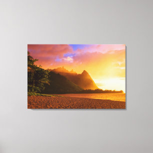 Goldener Strandsonnenuntergang, Hawaii Leinwanddruck