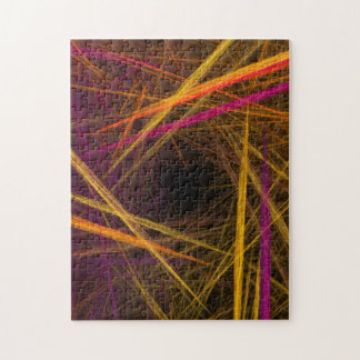 Goldener Strohhalm mit lila und rotem Fraktal Desi Puzzle