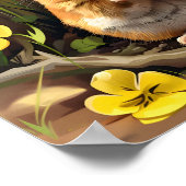 Goldener syrischer Hamster auf einem Feld der Blum Poster (Ecke)