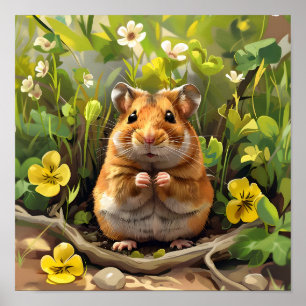 Goldener syrischer Hamster auf einem Feld der Blum Poster