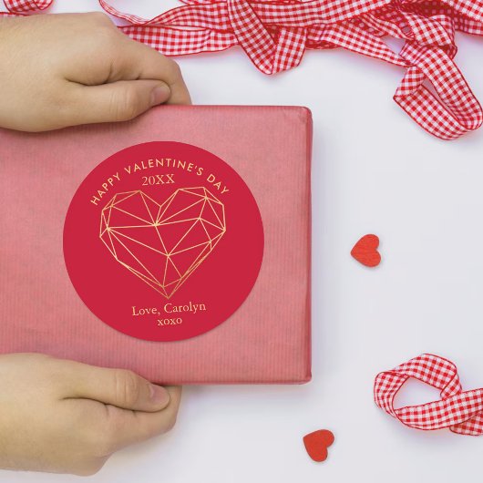 Goldener Tag des geometrischen Herzens Runder Aufkleber