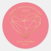 Goldener Tag des geometrischen Herzens Runder Aufkleber (Vorderseite)