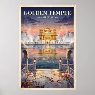 Goldener Tempel Amritsar Vintage Reise Poster