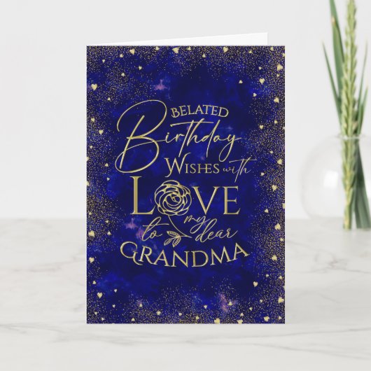 Goldener Text Nachthimmel Verspäteter Geburtstag O Karte (Vorderseite)