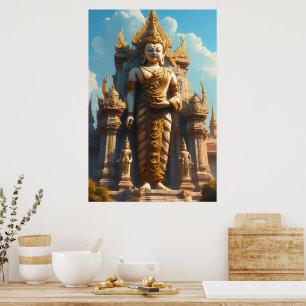 Goldener thailändischer Tempelwächter Poster