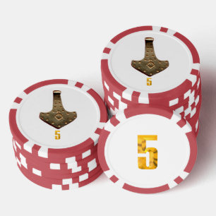 Goldener Thammer, weißer 5-Streifen Poker Chip