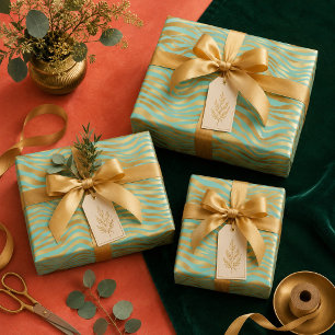 Goldener Tierdruck-Mint-Hintergrund Geschenkpapier Set