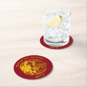 Goldener Tierkreis-Hahn-Jahr-Papier-Untersetzer Runder Pappuntersetzer (Vor Ort)