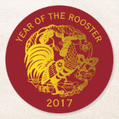 Goldener Tierkreis-Hahn-Jahr-Papier-Untersetzer Runder Pappuntersetzer (Vorderseite)