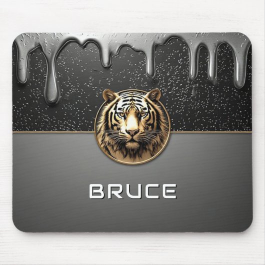 Goldener Tiger Relief mit metallischer Textur 🐯 Mousepad (Vorne)
