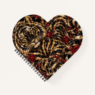 Goldener Tiger & Rote Rosen Florale Kunst Notizblock