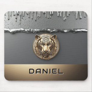 Goldener Tigerkopf mit Metall-Tropfeffekt 🐯 Mousepad