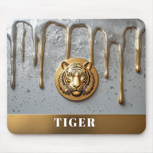 Goldener Tigerkopf mit tropfendem Metall 🐯 Mousepad (Vorne)