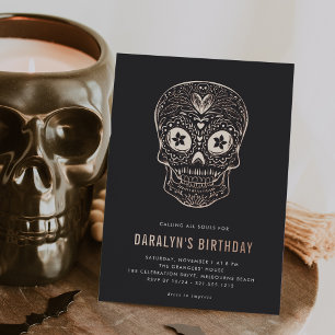 Goldener Totenkopf Dia de los Muertos Geburtstagsf Folieneinladung