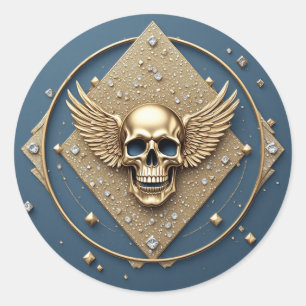 ☠️ Goldener Totenkopf mit Flügeln Gothic Geschenk  Runder Aufkleber