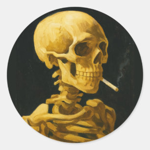 Goldener Totenkopf raucht – Einzigartige Van Gogh- Runder Aufkleber