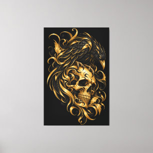 Goldener Totenkopf und Rabe umhüllte Halloween-Lei Leinwanddruck