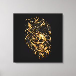 Goldener Totenkopf und Rabe umhüllte Halloween-Lei Leinwanddruck