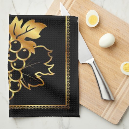 Goldener Traubenstrauch mit goldenem Zierrahmen Geschirrtuch (Viertel Falte)