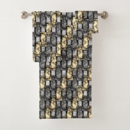 Goldener und grauer Fleck, rechteckige Schnitzerei Badhandtuch Set