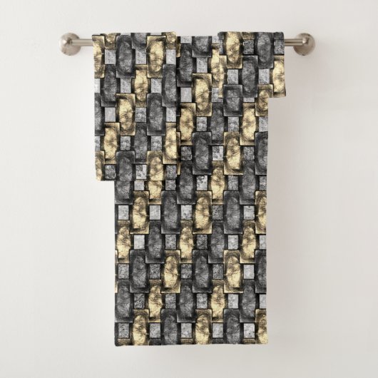 Goldener und grauer Fleck, rechteckige Schnitzerei Badhandtuch Set (Insitu)