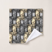 Goldener und grauer Fleck, rechteckige Schnitzerei Badhandtuch Set (Waschlappen)