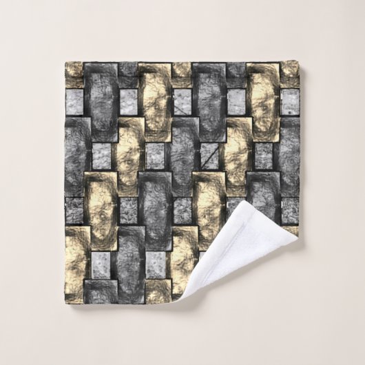 Goldener und grauer Fleck, rechteckige Schnitzerei Badhandtuch Set (Waschlappen)