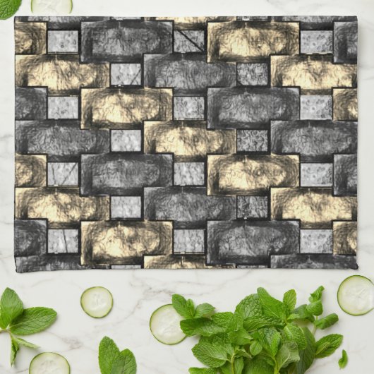 Goldener und grauer Fleck, rechteckige Schnitzerei Geschirrtuch (Gefaltet)