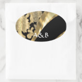 Goldener und schwarzer Damastwirbel Ovaler Aufkleber (Tasche)