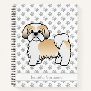 Goldener und weißer Shih Tzu Cartoon-Hund und Name Notizblock
