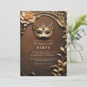 Goldener venezianischer Maskenball Einladung (Stehend Vorderseite)