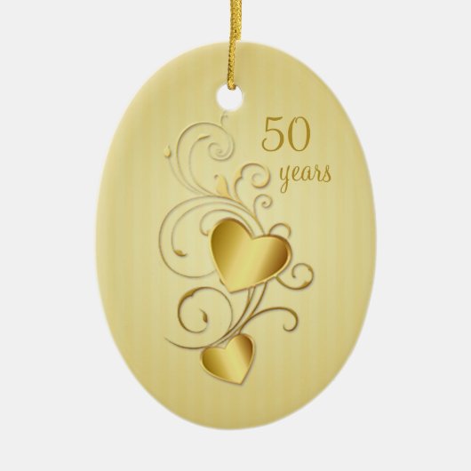 Goldener verbindender Herzen 50. Hochzeitstag Keramikornament (Vorne)