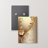 Goldener Verzierte Blumenknopf Button (Vorderseite/Rückseite)