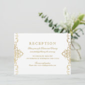 Goldener verzierter Empfang für Hochzeiten Einladung (Stehend Vorderseite)