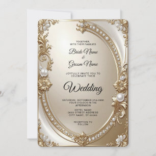 Goldener verzierter Rahmen mit Perlen Hochzeitsein Einladung
