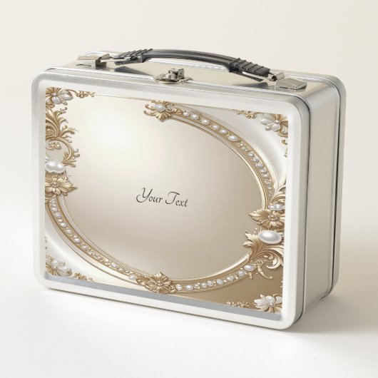 Goldener verzierter Rahmen mit Perlen Lunchbox (Vorderseite)