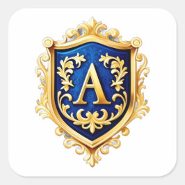 Goldener verzierter Schildwappen mit Buchstabe A Quadratischer Aufkleber