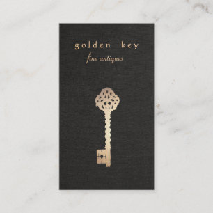 Goldener Vintage-Skelettschlüssel Antiquitäten-Möb Visitenkarte