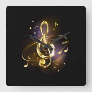 Goldener Violinschlüssel Musik Quadratische Wanduhr
