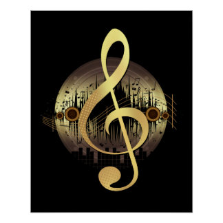 Goldener Violinschlüssel Vinyl-Schallplatte Musik Poster