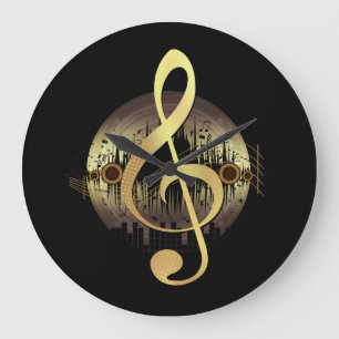 Goldener Violinschlüssel Vinyl-Schallplatte Musikl Große Wanduhr
