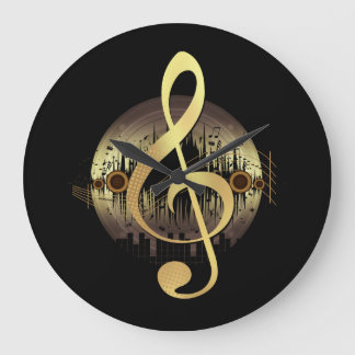 Goldener Violinschlüssel Vinyl-Schallplatte Musikl Große Wanduhr