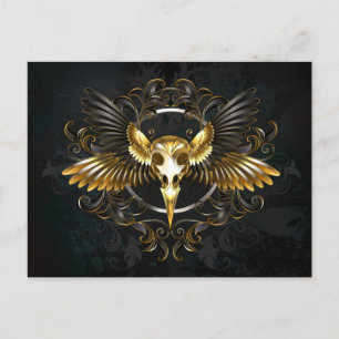 Goldener Vogelschädel auf schwarzem Hintergrund Feiertagspostkarte