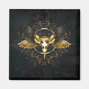 Goldener Vogelschädel auf schwarzem Hintergrund Magnet