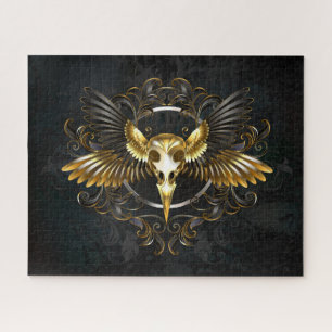 Goldener Vogelschädel auf schwarzem Hintergrund Puzzle