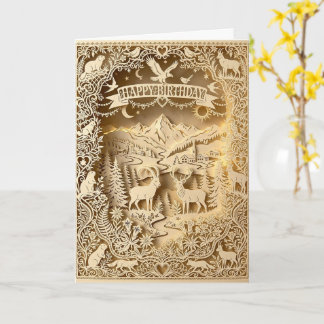 Goldener Waldhirsch Prägedruck Alles Gute zum Gebu Karte