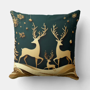 Goldener Waldwalzer – Rentiere & Weihnachtsdekorat Kissen