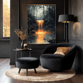 Goldener Wasserfall im Mystischen Wald Poster